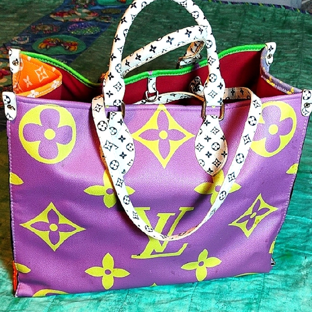 Multicolour Monogram Fashion Tote Bag With Shoulder Straps, On The Go Style